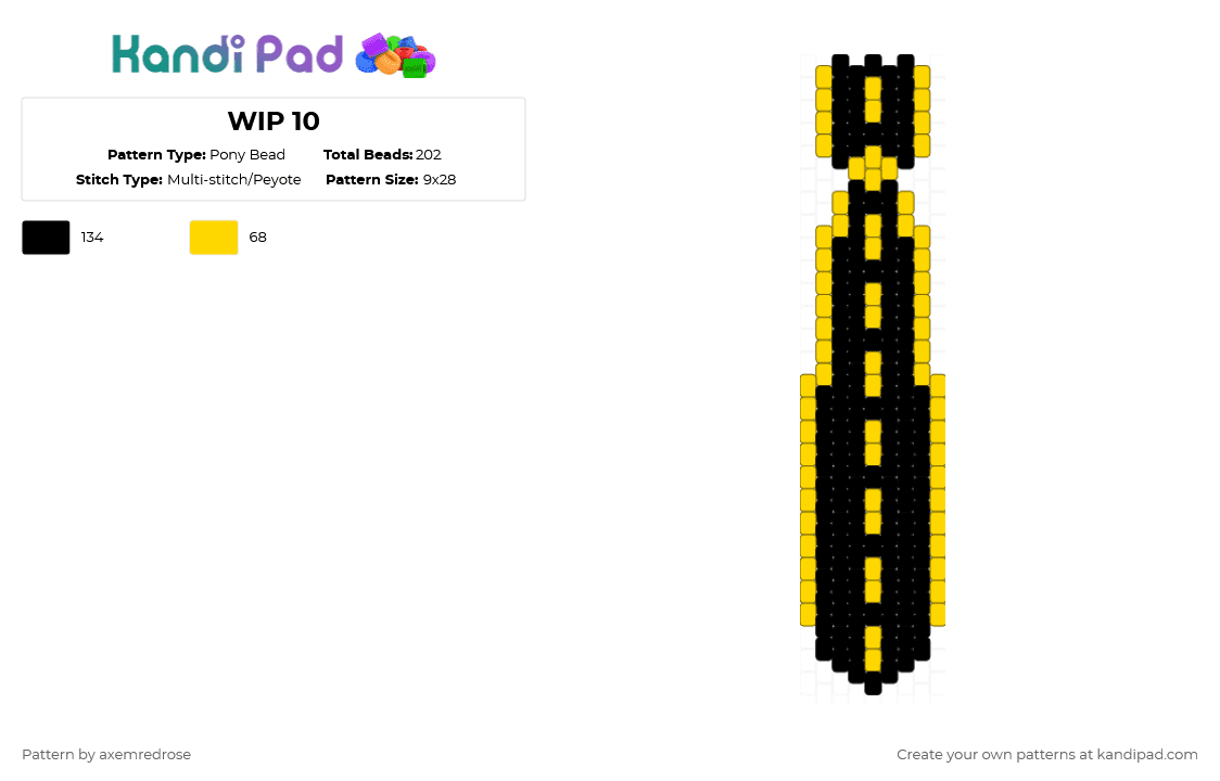 Road Tie - Pony Bead Pattern by axemredrose on Kandi Pad - yellow,black