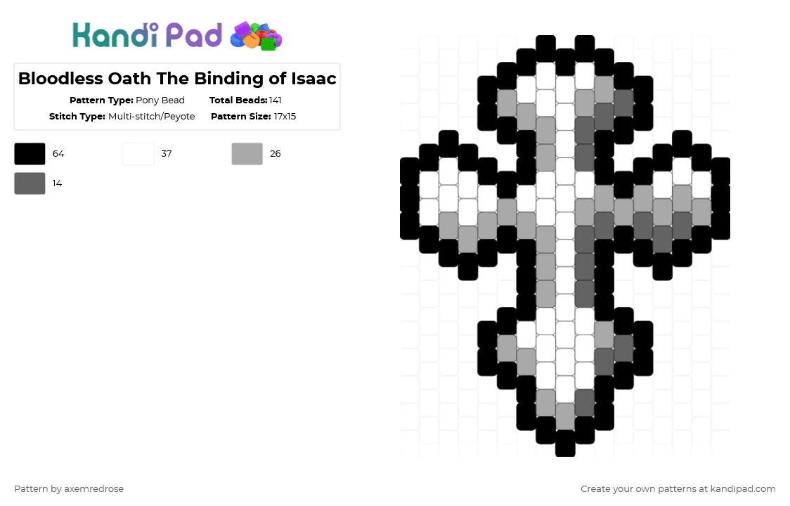 Bloodless Oath The Binding of Isaac - Pony Bead Pattern by axemredrose on Kandi Pad - beige,gray,tboi,the binding of isaac,blood oath,cross,videogame,item,blood