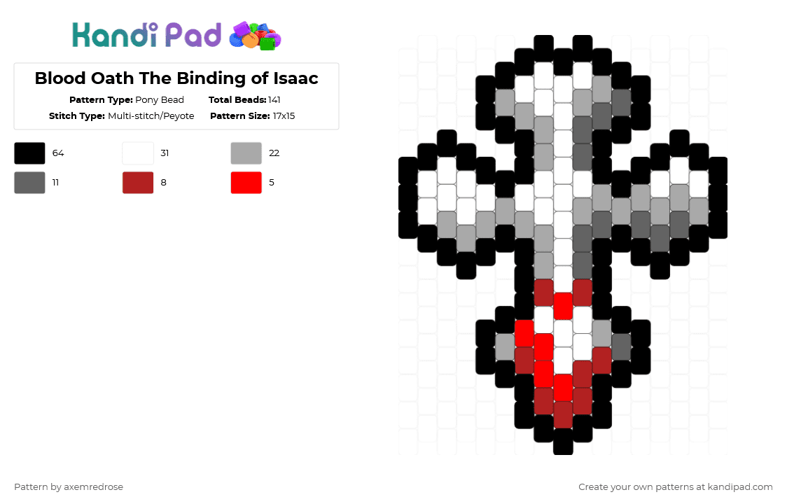 Blood Oath The Binding of Isaac - Pony Bead Pattern by axemredrose on Kandi Pad - beige,tboi,the binding of isaac,blood oath,cross,blood,item,videogame,roguelike
