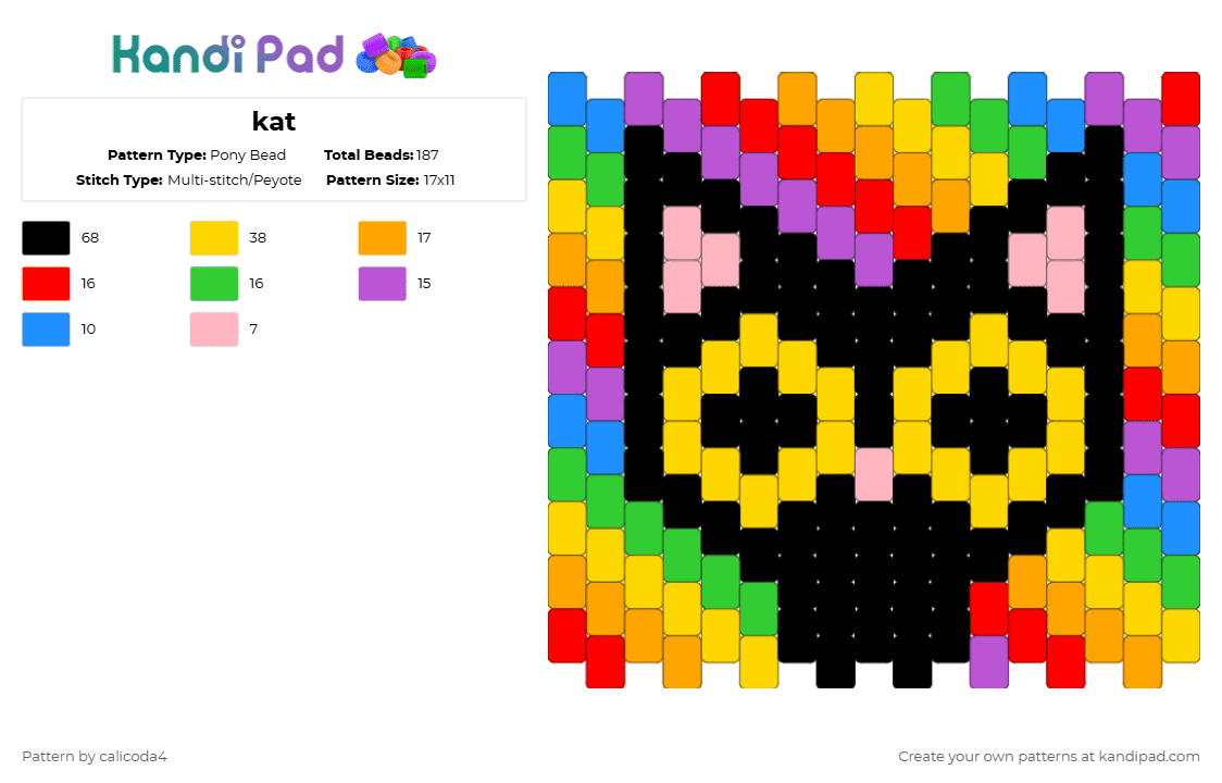 kat - Pony Bead Pattern by calicoda4 on Kandi Pad - pink,yellow