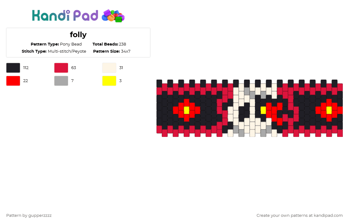 folly - Pony Bead Pattern by gupperzzzz on Kandi Pad - red,regretevator,folly,lesbian