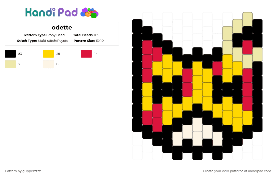 odette - Pony Bead Pattern by gupperzzzz on Kandi Pad - red, yellow