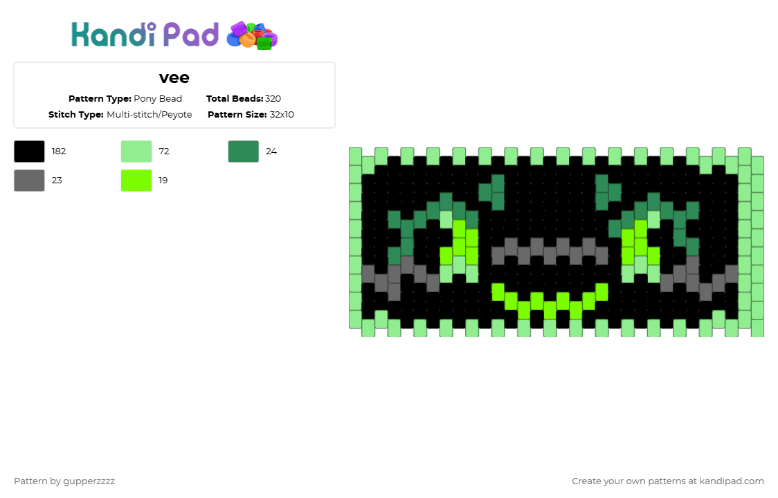 vee - Pony Bead Pattern by gupperzzzz on Kandi Pad - black,teal,dandys world,vee