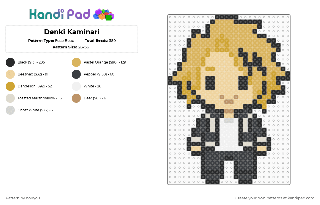 Denki Kaminari - Fuse Bead Pattern by nouyou on Kandi Pad - beige,orange,mha,denki,kaminari