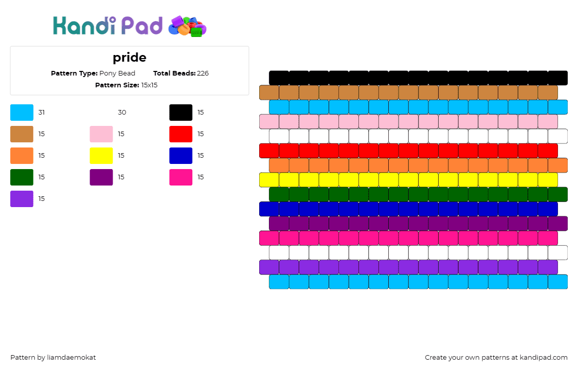 pride - Pony Bead Pattern by liamdaemokat on Kandi Pad - pride,stripes,colorful,inclusivity,diversity,unity,community,vibrant,rainbow