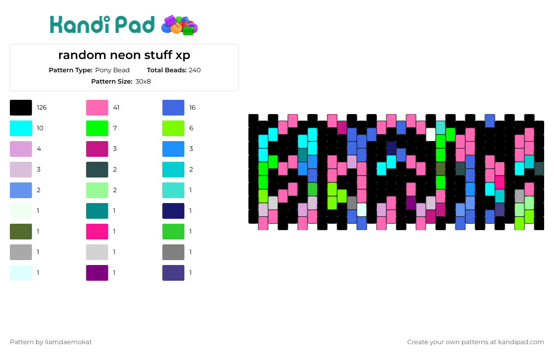 random neon stuff xp - Pony Bead Pattern by liamdaemokat on Kandi Pad - neon,cuff,eclectic,bright,playful,style,splash,mix