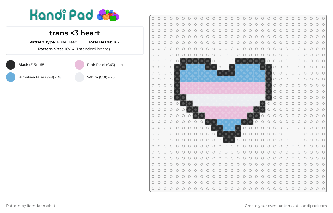 trans <3 heart - Fuse Bead Pattern by liamdaemokat on Kandi Pad - trans,heart,pride,diversity,love,support,emblem,transgender flag