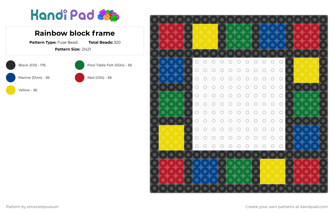 Rainbow block frame - Fuse Bead Pattern by emeraldpossum on Kandi Pad - black,blue,yellow,colorful,frame,block,rainbow,cartoon