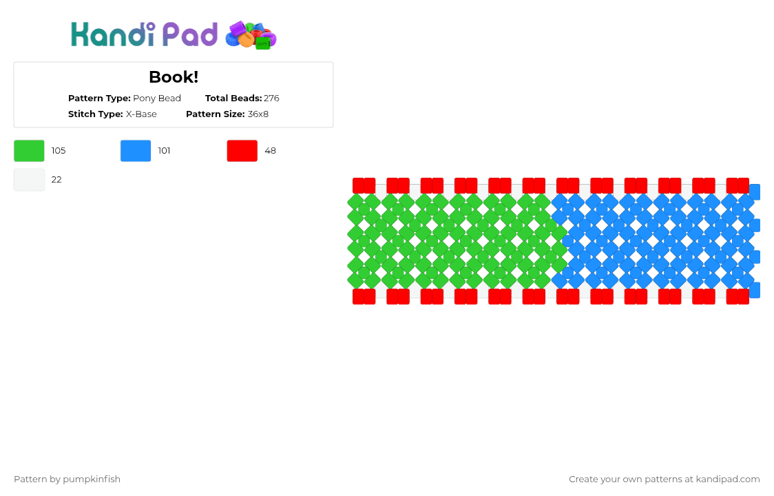 Book! - Pony Bead Pattern by pumpkinfish on Kandi Pad - light blue,green,bookbfdi,booktag,bfdi,osc