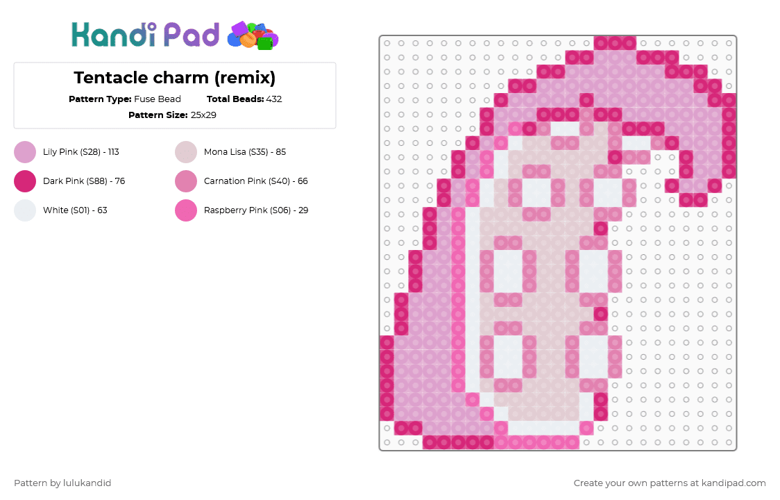 Tentacle charm (remix) - Fuse Bead Pattern by lulukandid on Kandi Pad - pink,white