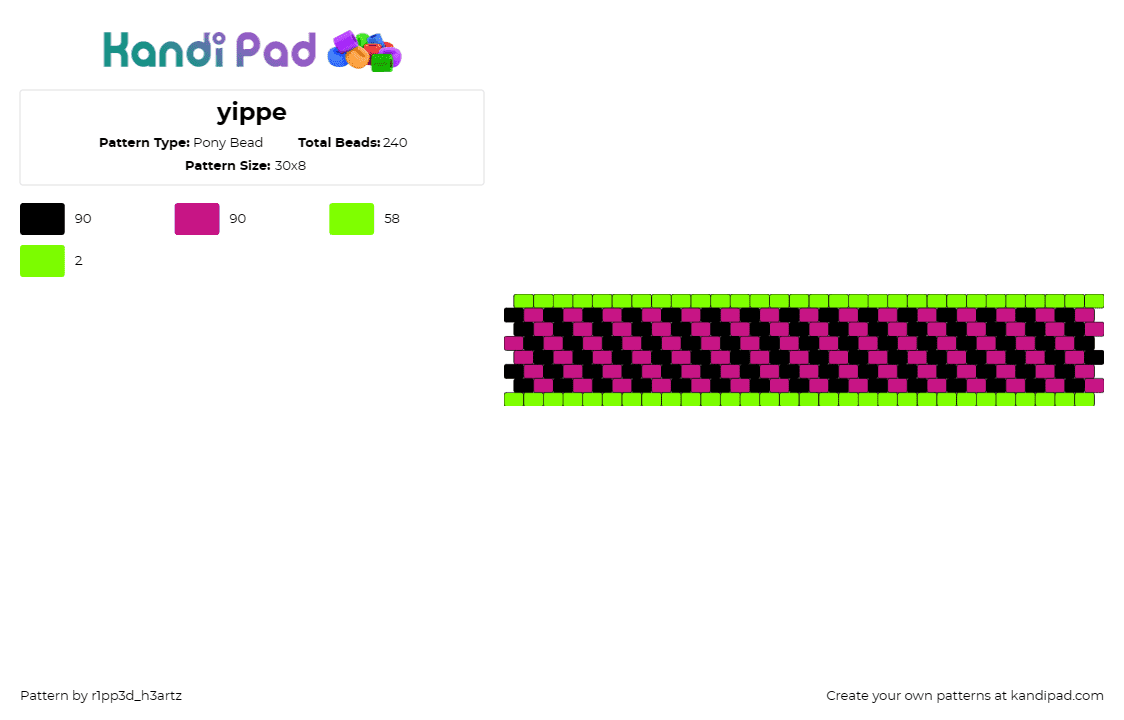 yippe - Pony Bead Pattern by r1pp3d_h3artz on Kandi Pad - neon,stripes,diagonal,cuff,vibrant display,pop of brightness,cheerful celebratio