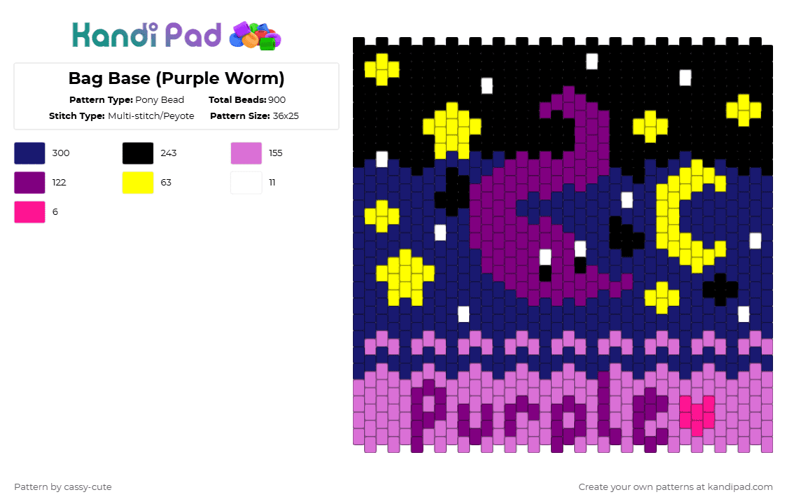 Bag Base (Purple Worm) - Pony Bead Pattern by cassy-cute on Kandi Pad - pink,purple