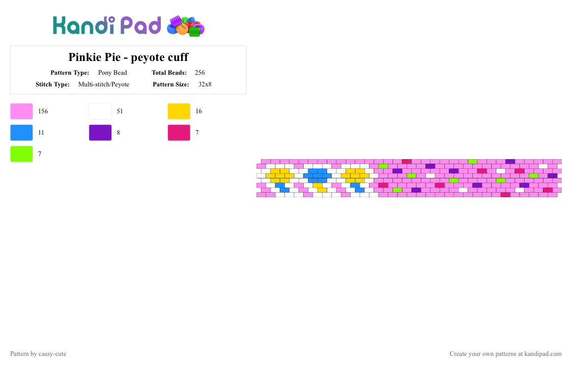 Pinkie Pie - peyote cuff - Pony Bead Pattern by cassy-cute on Kandi Pad - pink