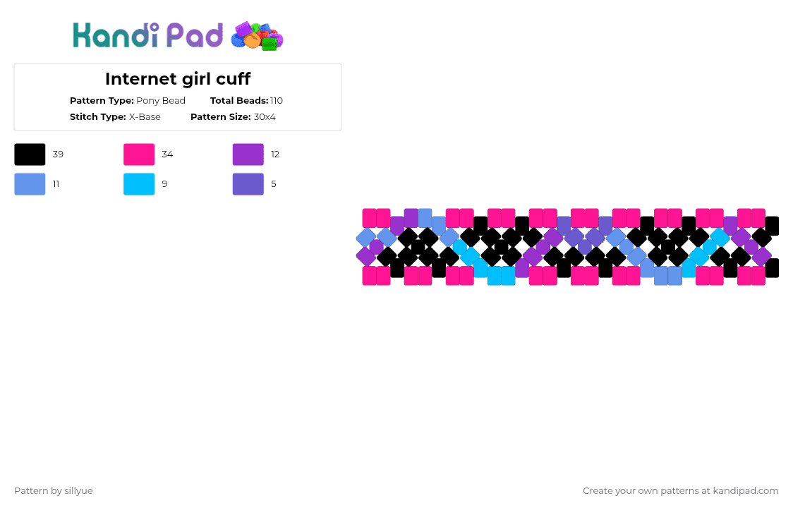 Internet girl cuff - Pony Bead Pattern by sillyue on Kandi Pad - light blue,pink