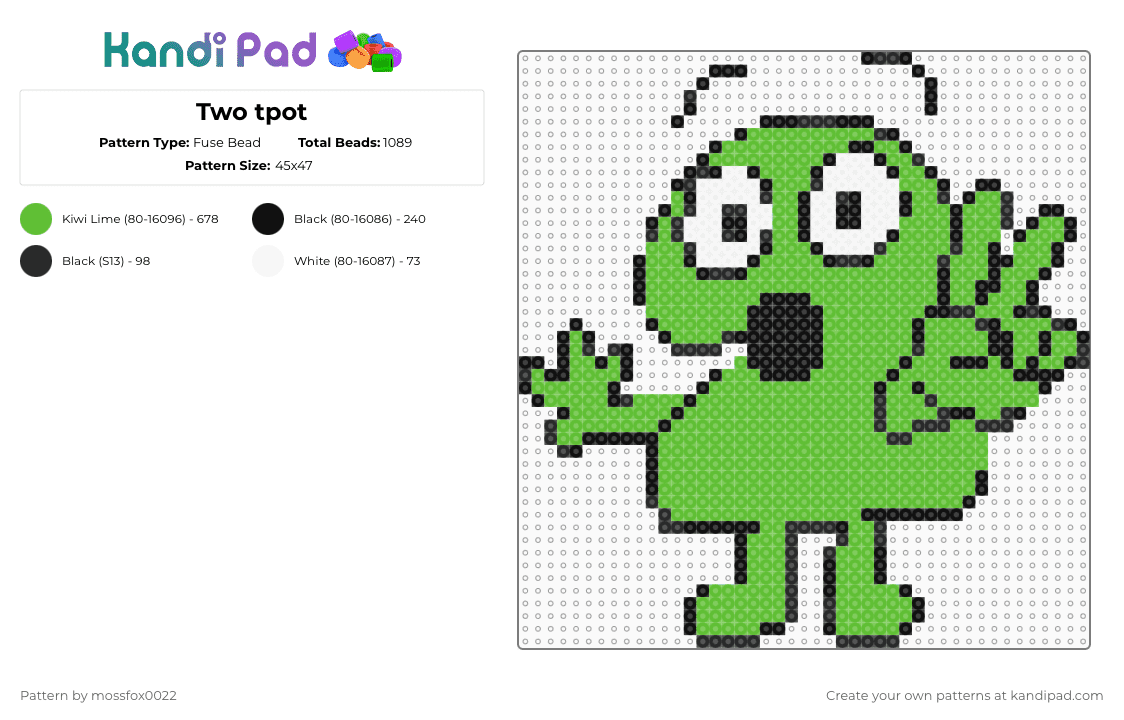 Two tpot - Fuse Bead Pattern by mossfox0022 on Kandi Pad - green