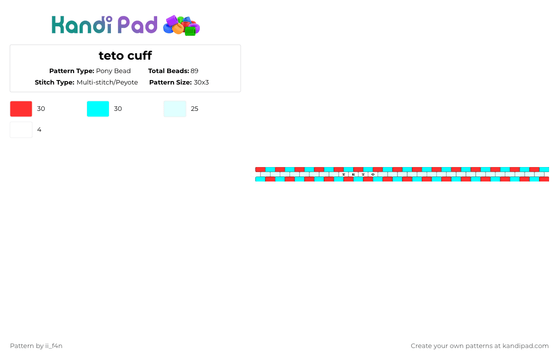 teto cuff - Pony Bead Pattern by ii_f4n on Kandi Pad - red,light blue,teto,vocaloid,hatsune miku