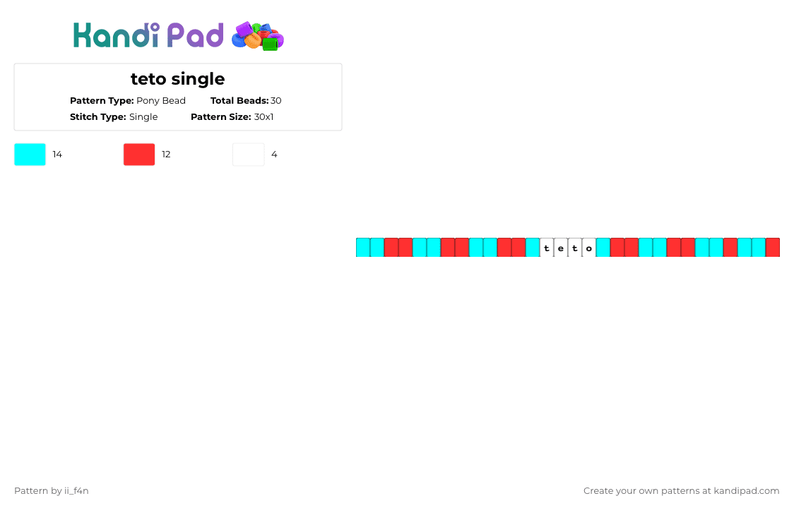 teto single - Pony Bead Pattern by ii_f4n on Kandi Pad - light blue,red,vocaloid,hatsune miku,teto