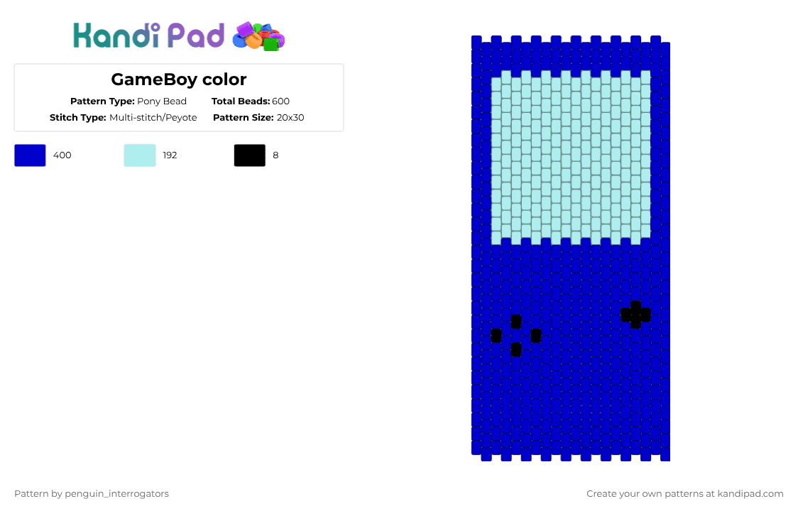 GameBoy color - Pony Bead Pattern by penguin_interrogators on Kandi Pad - purple,light blue
