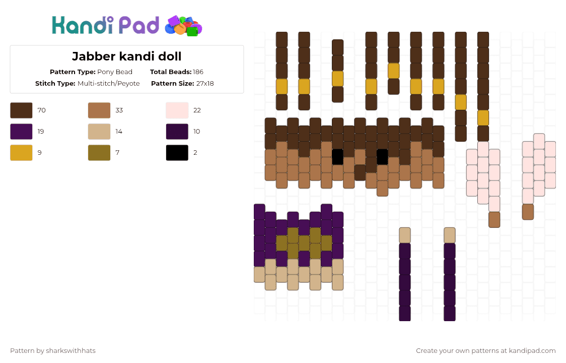 Jabber kandi doll - Pony Bead Pattern by sharkswithhats on Kandi Pad - brown, tan