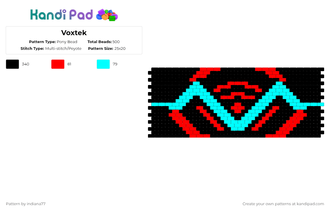 Voxtek - Pony Bead Pattern by indiana77 on Kandi Pad - black,red,light blue,vox,voxtek,hazbin hotel,peyote,cuff