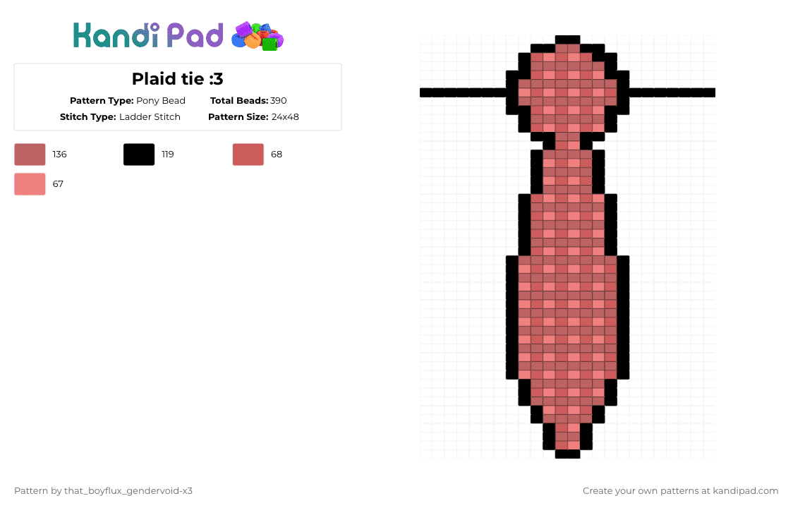 Plaid tie :3 - Pony Bead Pattern by that_lil_gay_dude-x3 on Kandi Pad - black,red,cotdplaids