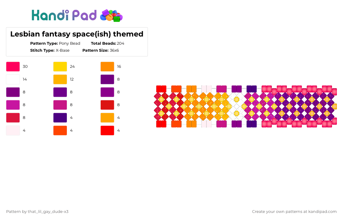 Lesbian fantasy space(ish) themed - Pony Bead Pattern by that_lil_gay_dude-x3 on Kandi Pad - red,pink,orange