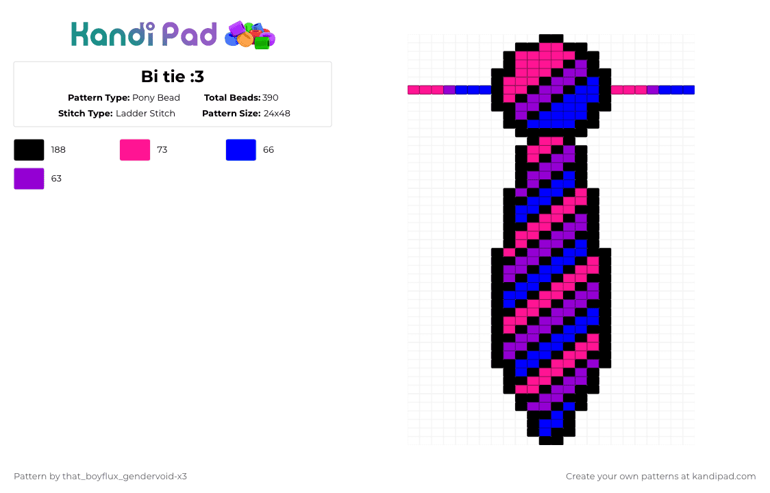 Bi tie :3 - Pony Bead Pattern by that_lil_gay_dude-x3 on Kandi Pad - pink,purple