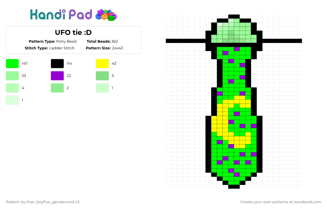 UFO tie :D - Pony Bead Pattern by that_lil_gay_dude-x3 on Kandi Pad - green