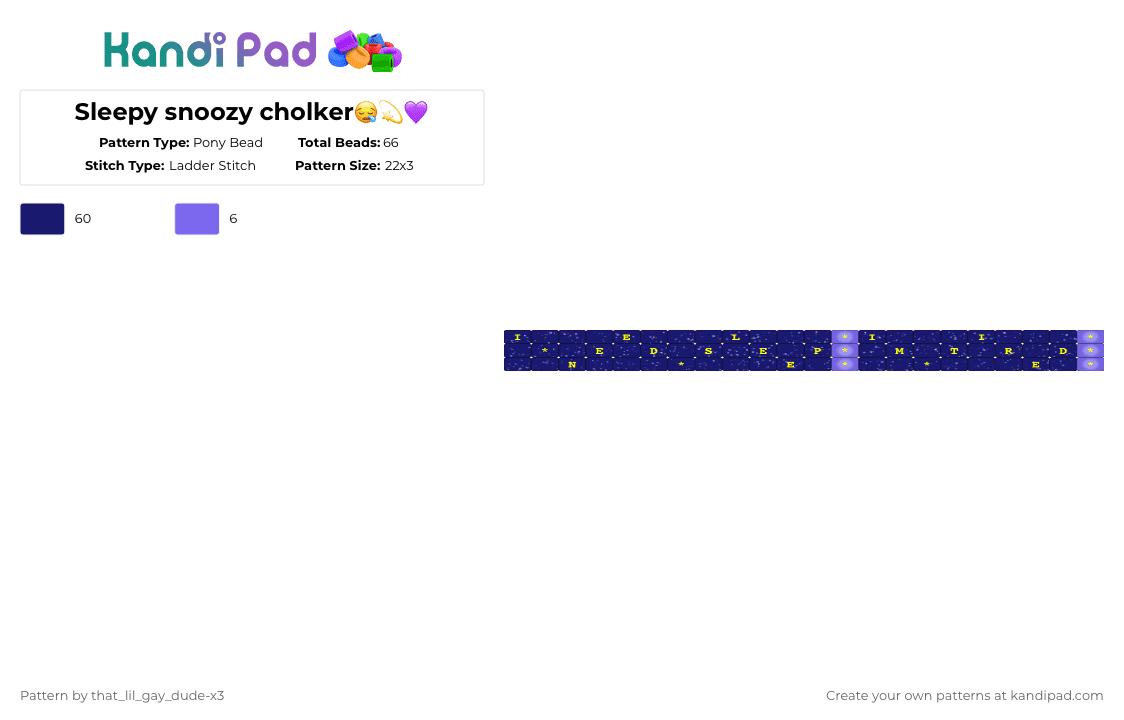 Sleepy snoozy cholker😪💫💜 - Pony Bead Pattern by that_lil_gay_dude-x3 on Kandi Pad - purple