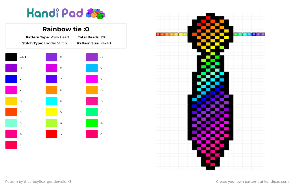 Rainbow tie :0 - Pony Bead Pattern by that_lil_gay_dude-x3 on Kandi Pad - black,purple,pink