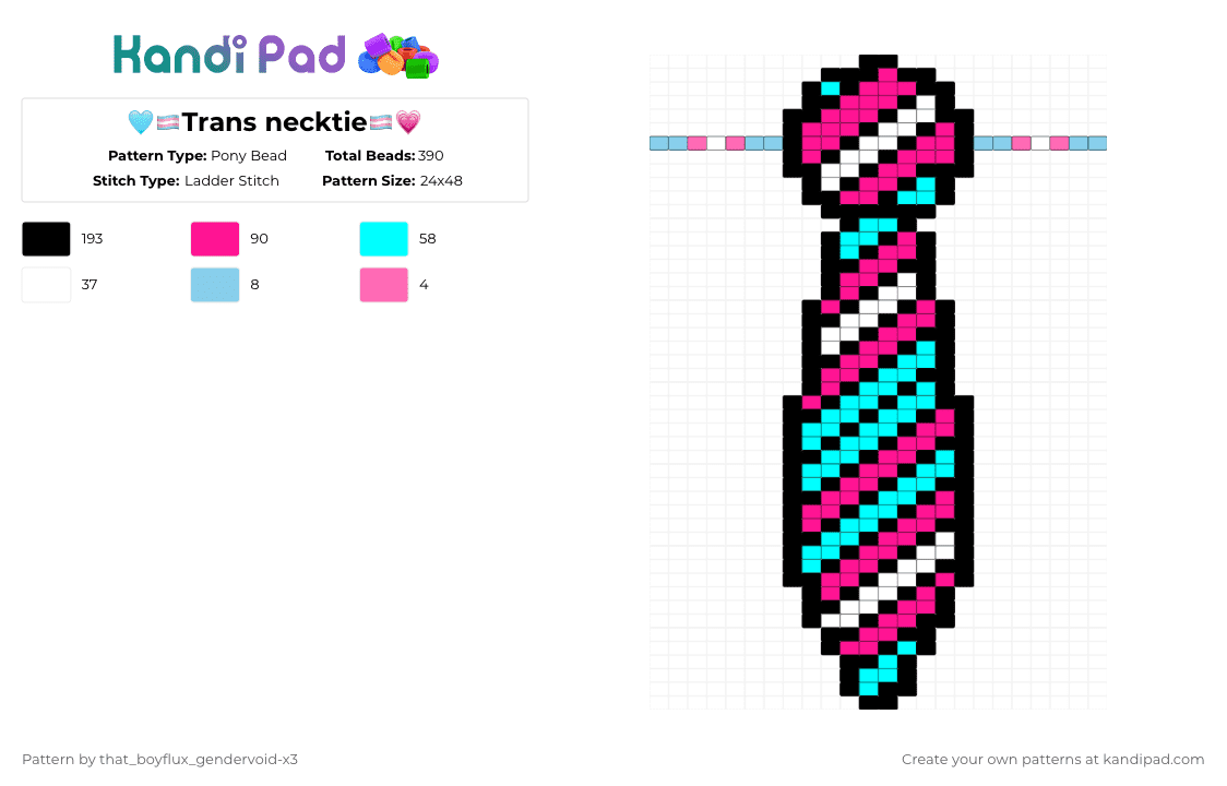 🩵🏳️‍⚧️Trans necktie🏳️‍⚧️💗 - Pony Bead Pattern by that_lil_gay_dude-x3 on Kandi Pad - pink,light blue,trans,queer,silly,tie