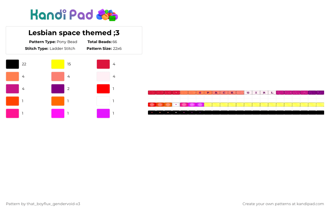 Lesbian space themed ;3 - Pony Bead Pattern by that_lil_gay_dude-x3 on Kandi Pad - yellow