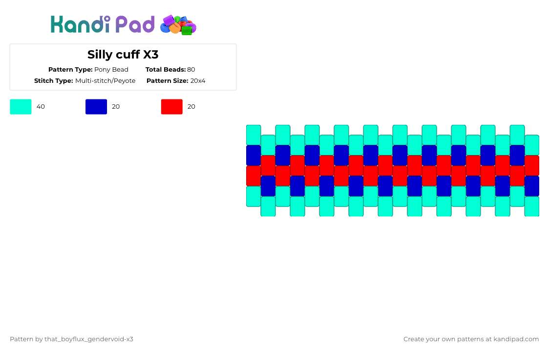 Silly cuff X3 - Pony Bead Pattern by that_lil_gay_dude-x3 on Kandi Pad - teal