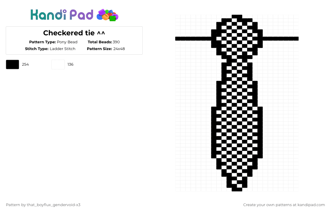 Checkered tie ^^ - Pony Bead Pattern by that_lil_gay_dude-x3 on Kandi Pad - black,white