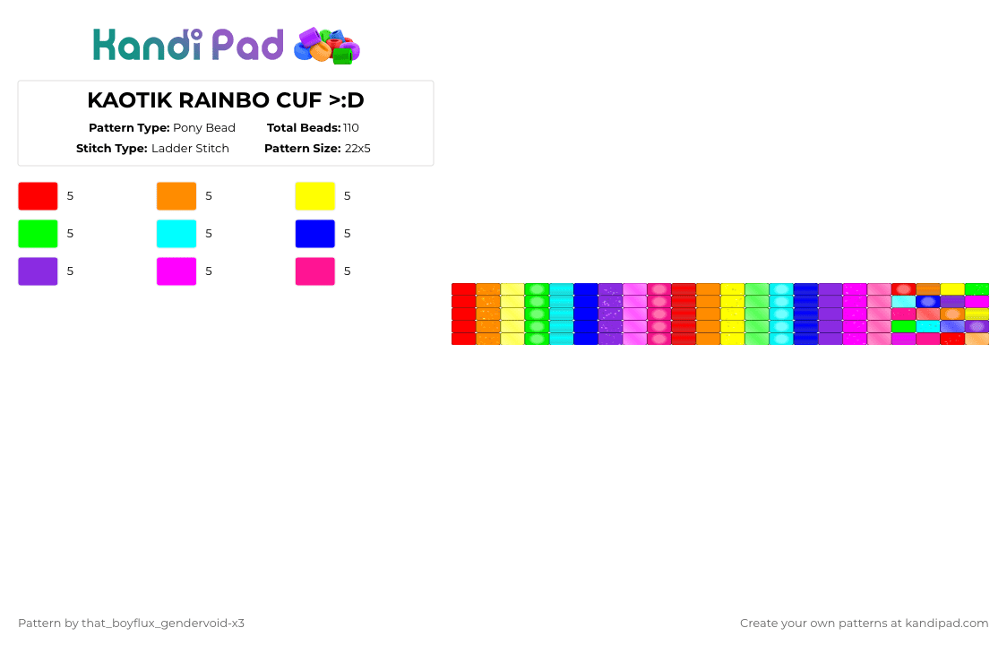 KAOTIK RAINBO CUF >:D - Pony Bead Pattern by that_lil_gay_dude-x3 on Kandi Pad - purple,pink