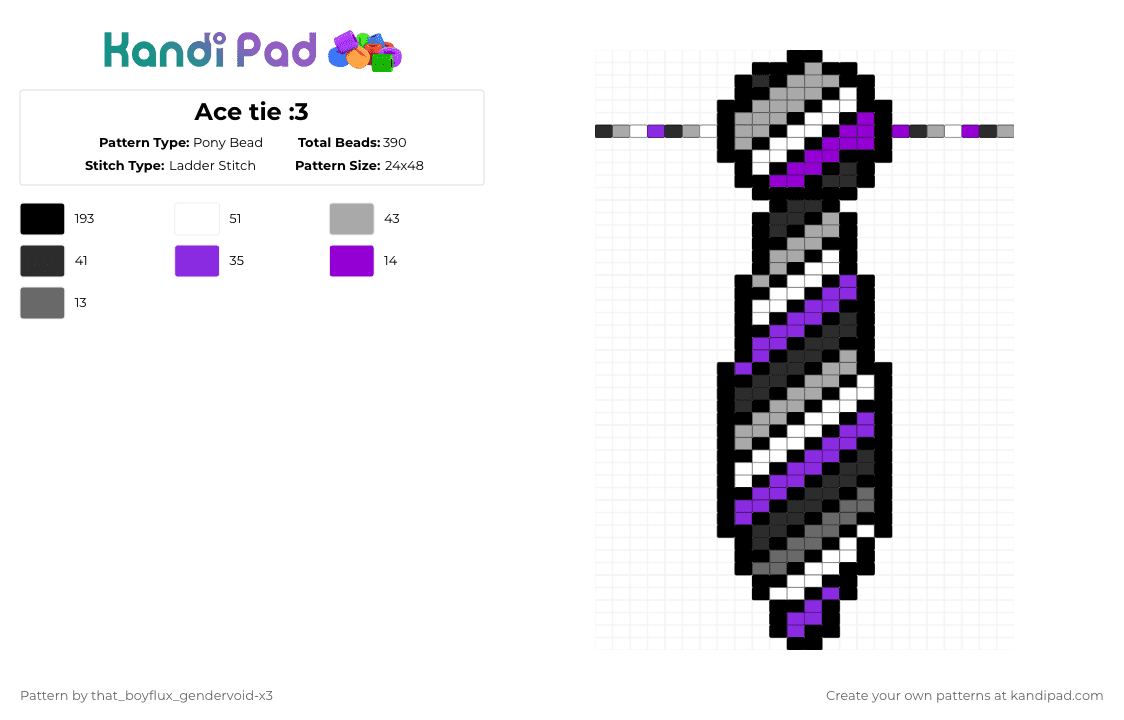 Ace tie :3 - Pony Bead Pattern by that_lil_gay_dude-x3 on Kandi Pad - black,beige,purple