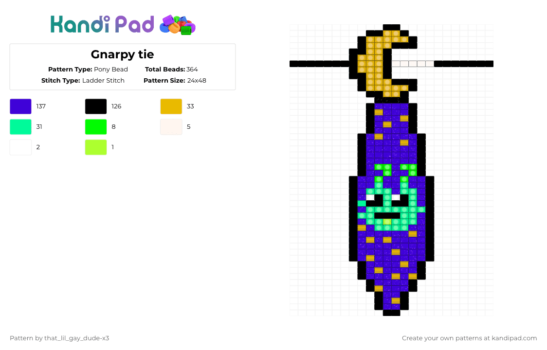 Gnarpy tie - Pony Bead Pattern by that_lil_gay_dude-x3 on Kandi Pad - purple