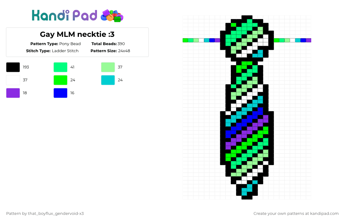 Gay MLM necktie :3 - Pony Bead Pattern by that_lil_gay_dude-x3 on Kandi Pad - black,teal