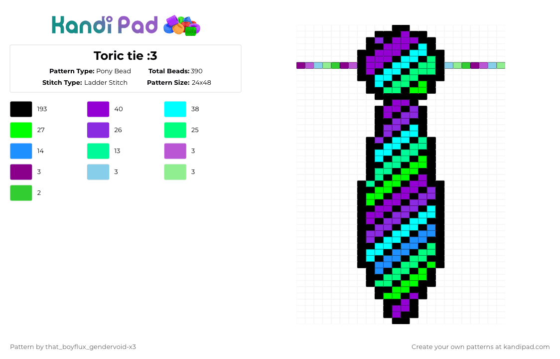 Toric tie :3 - Pony Bead Pattern by that_lil_gay_dude-x3 on Kandi Pad - black,purple,light blue,teal