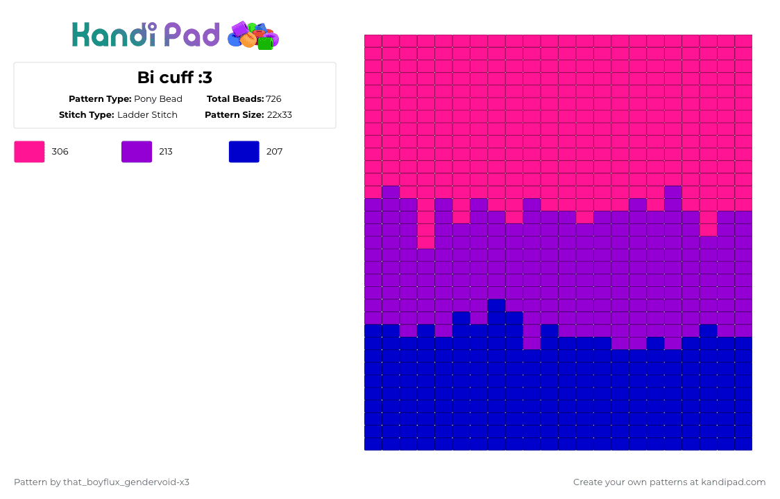 Bi cuff :3 - Pony Bead Pattern by that_lil_gay_dude-x3 on Kandi Pad - pink,purple,bi,bisexual,blue