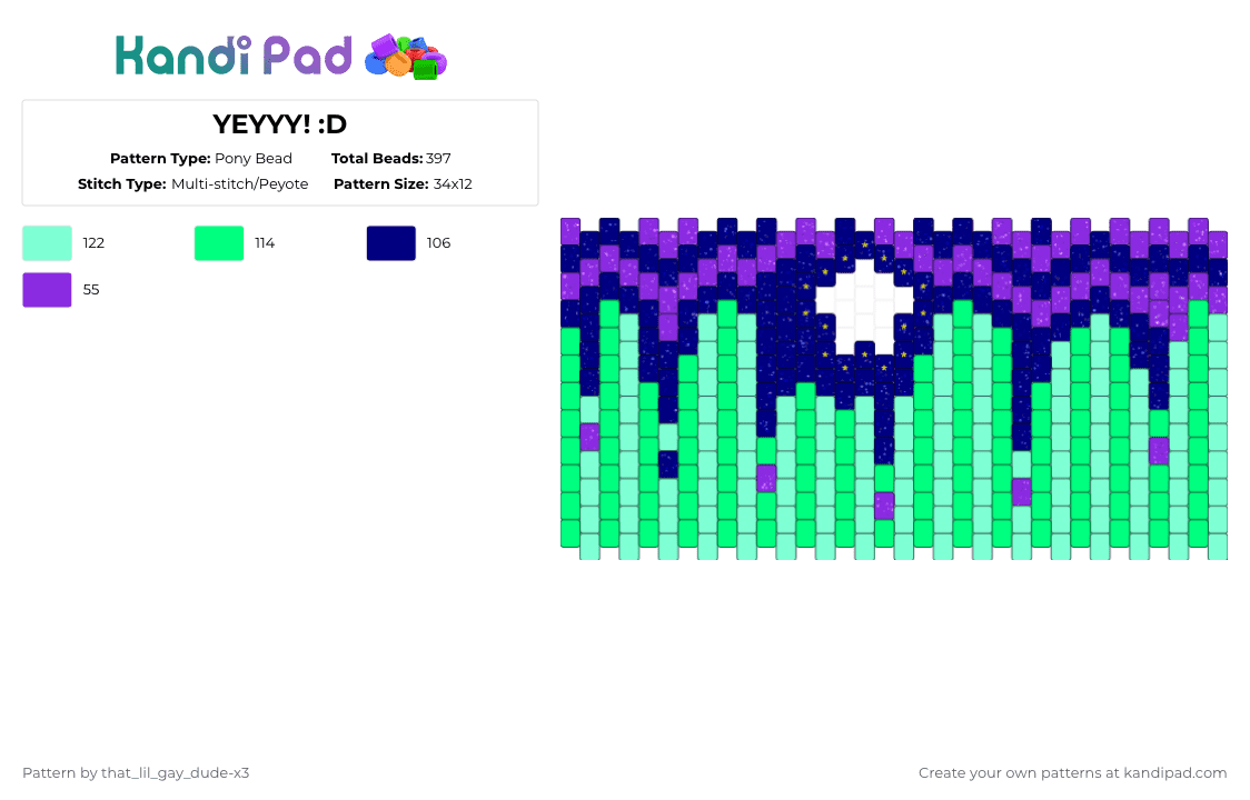YEYYY! :D - Pony Bead Pattern by that_lil_gay_dude-x3 on Kandi Pad - teal,purple,space,cute,silly,inspo,sample