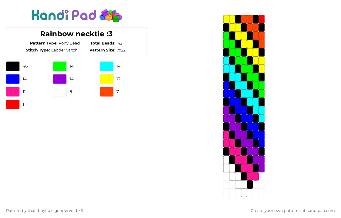 Rainbow necktie :3 - Pony Bead Pattern by that_lil_gay_dude-x3 on Kandi Pad - green,light blue,purple