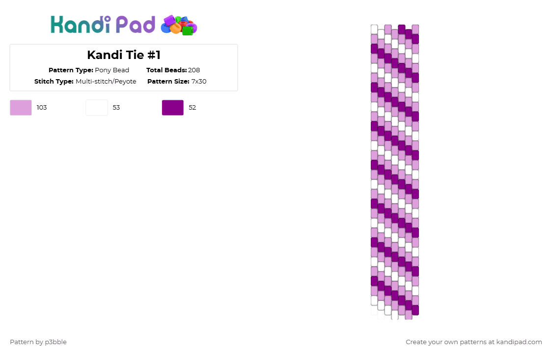 Kandi Tie #1 - Pony Bead Pattern by p3bble on Kandi Pad - pink