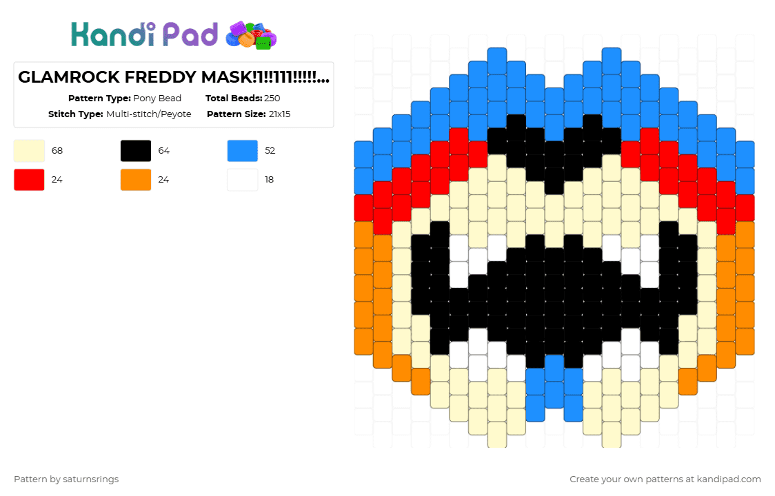 GLAMROCK FREDDY MASK!1!!111!!!!!! (Not my pattern) - Pony Bead Pattern by saturnsrings on Kandi Pad - light blue,yellow