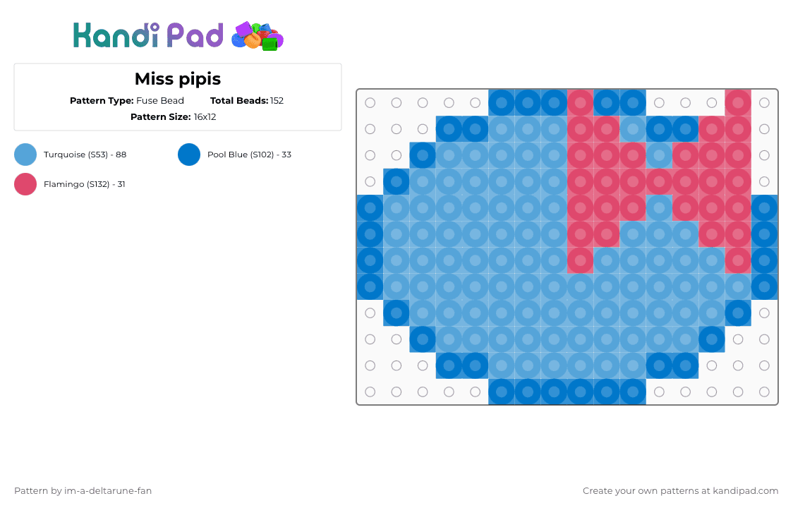 Miss pipis - Fuse Bead Pattern by im-a-deltarune-fan on Kandi Pad - light blue,deltarune