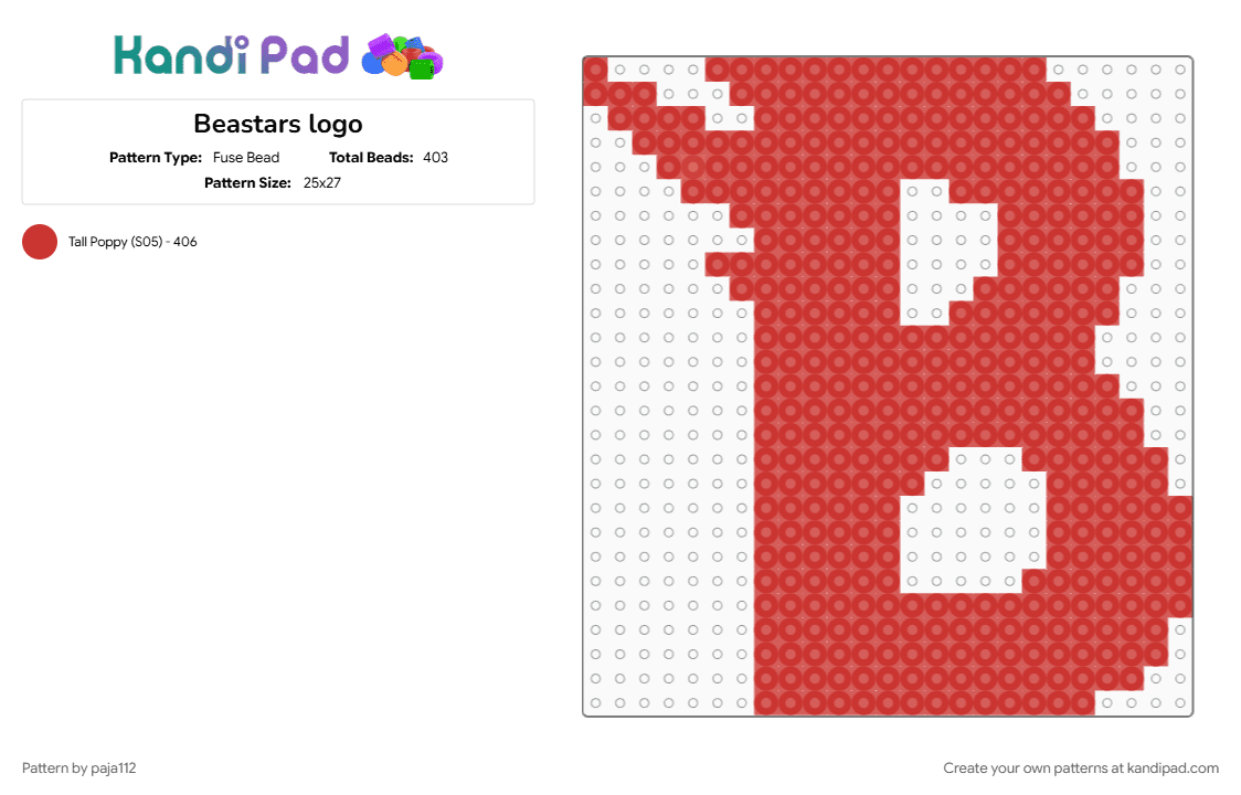 Beastars logo - Fuse Bead Pattern by paja112 on Kandi Pad - beastars, logo, red