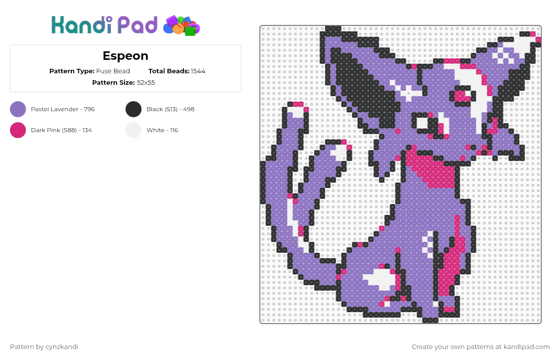 Espeon - Fuse Bead Pattern by gigixd on Kandi Pad - blue