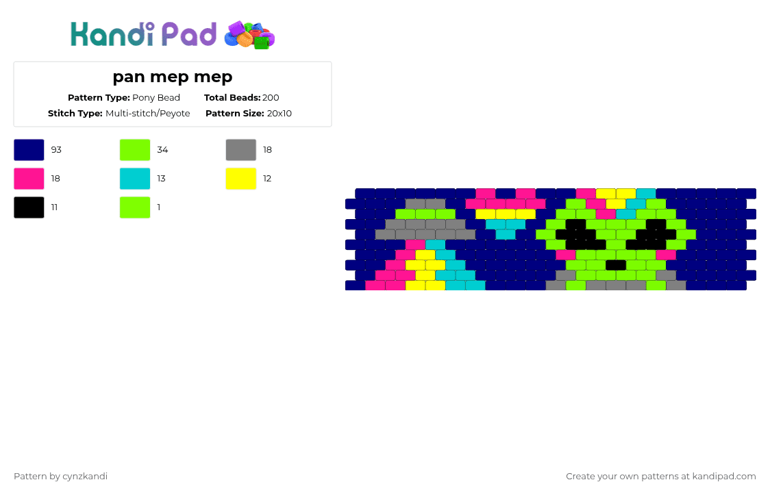 pan mep mep - Pony Bead Pattern by gigixd on Kandi Pad - purple,green