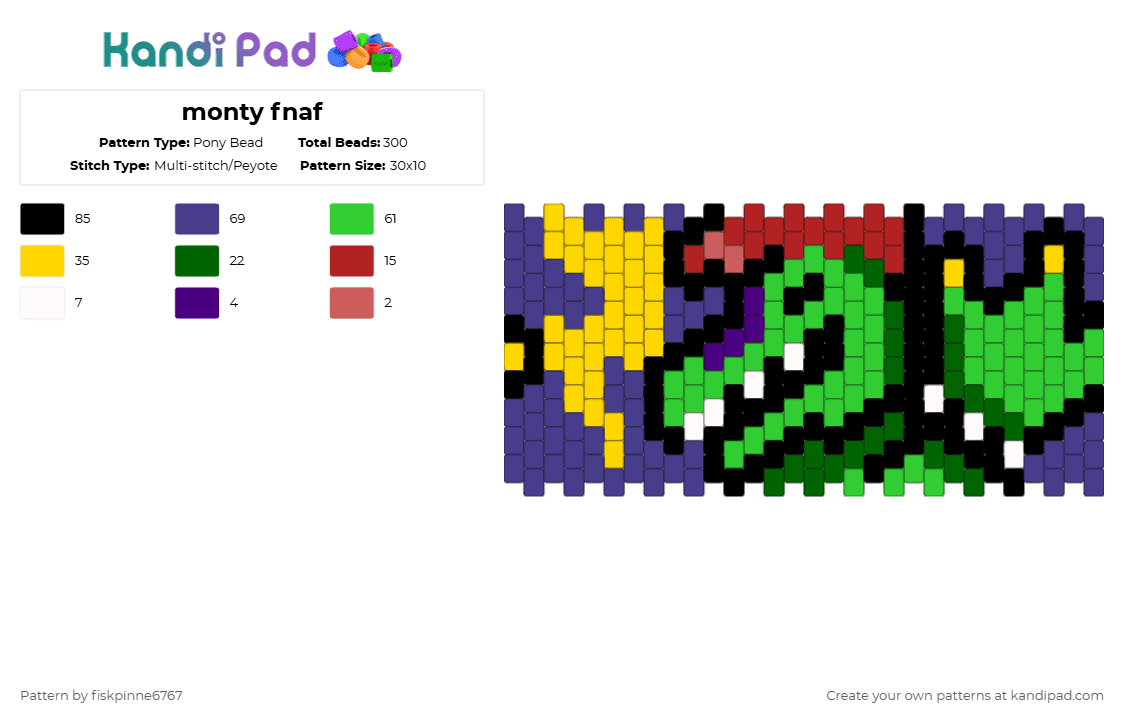 monty fnaf - Pony Bead Pattern by olivesonpizza on Kandi Pad - purple,green