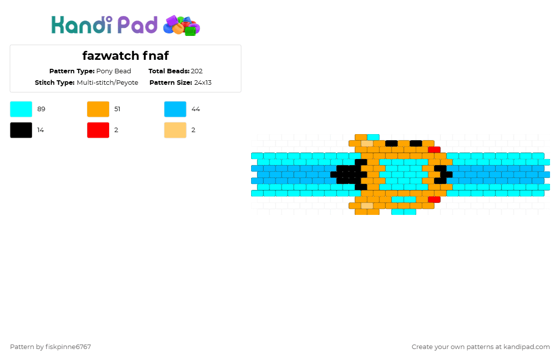 fazwatch fnaf - Pony Bead Pattern by olivesonpizza on Kandi Pad - light blue,orange,fnaf,security breach,fazwatch